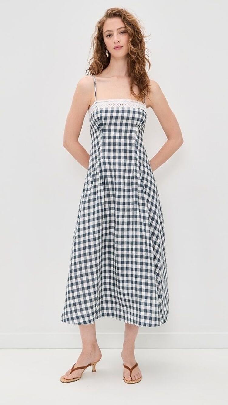 NWT Reformation Pomona Linen Gingham Midi Dress Size 8